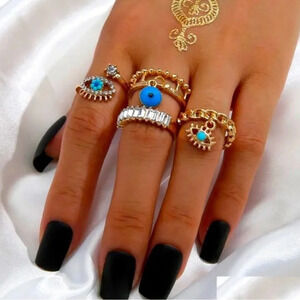 New 4Pcs Vintage Evil Eye 🧿 Knuckle Ring Set One Size